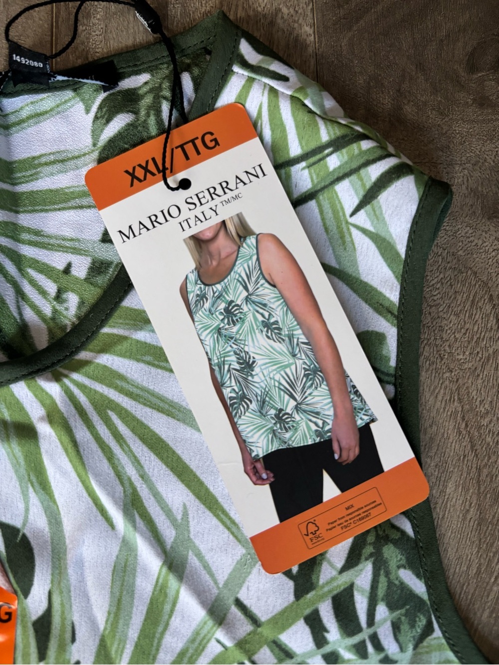 Mario Serrani White and Green Palm-Print Tank Top